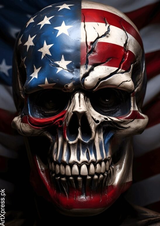 Skull With American Flag Metal Poster