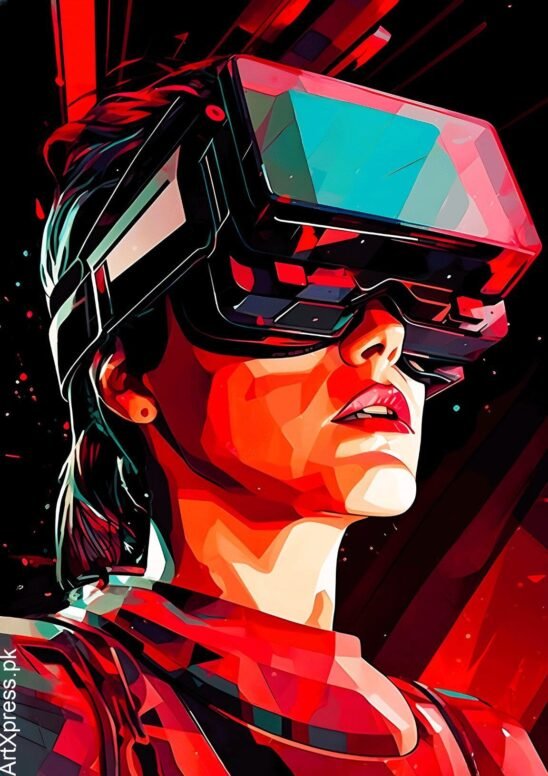 Woman In VR Futuristic Metal Poster