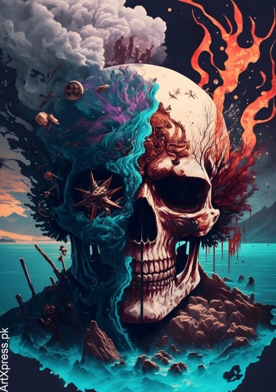 Skull World Metal Poster
