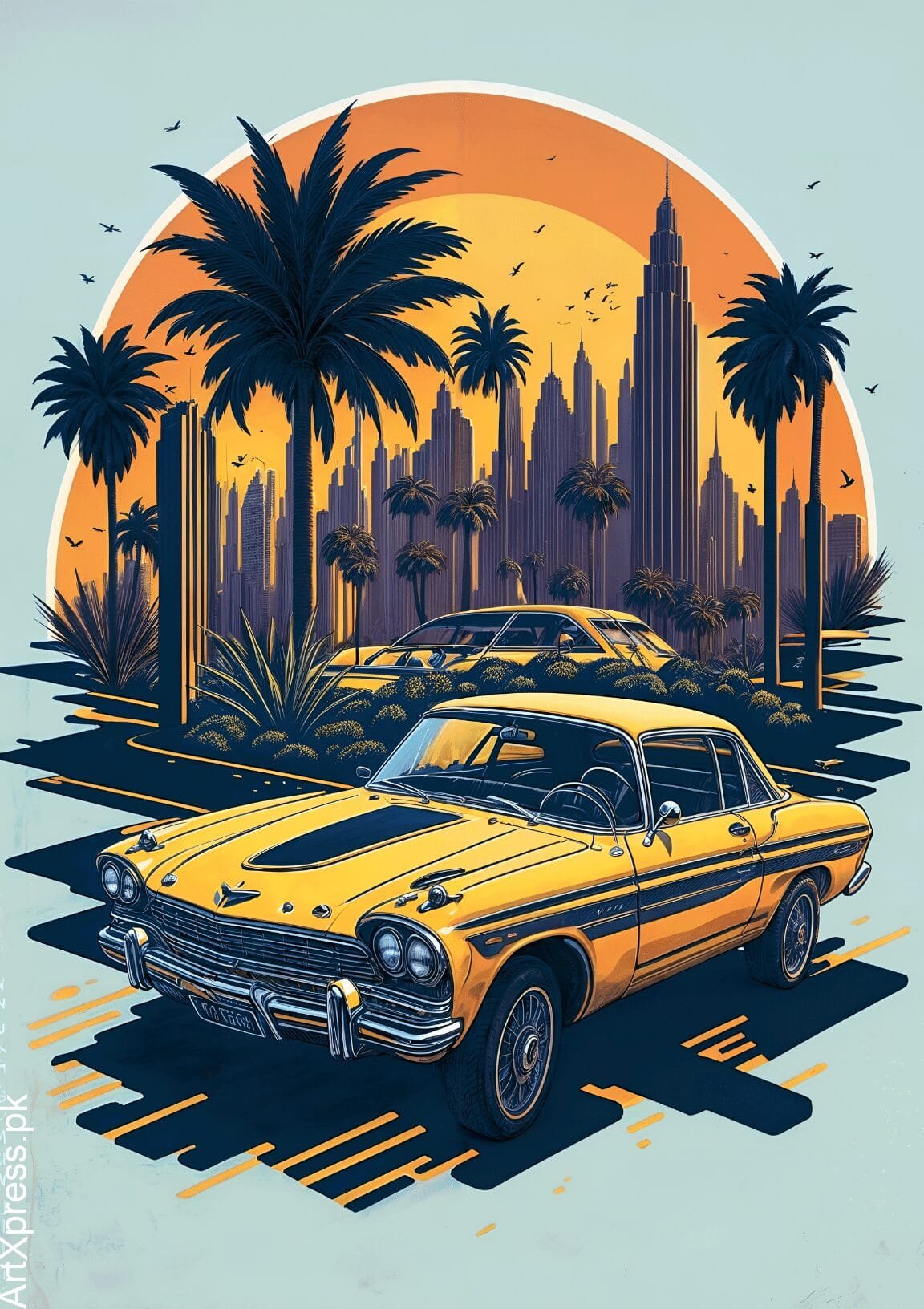 Cartoon Car Illustration Metal Poster