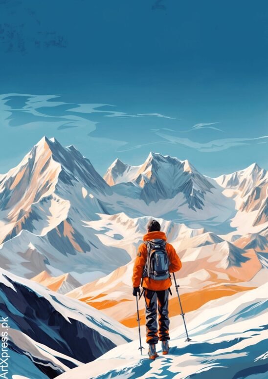 Skiing In The Mountains Metal Poster