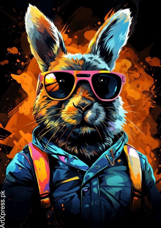 Funny Rabbit With Glasses Metal Poster