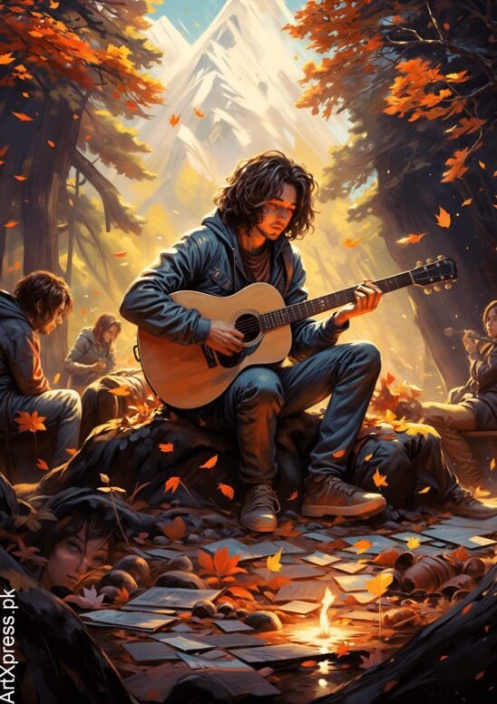 Teenager Playing Guitar Metal Poster