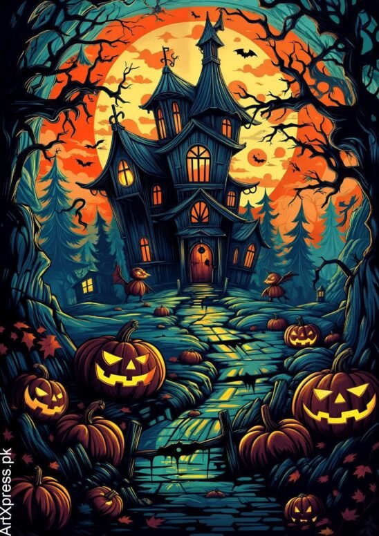 Halloween Illustration Metal Poster