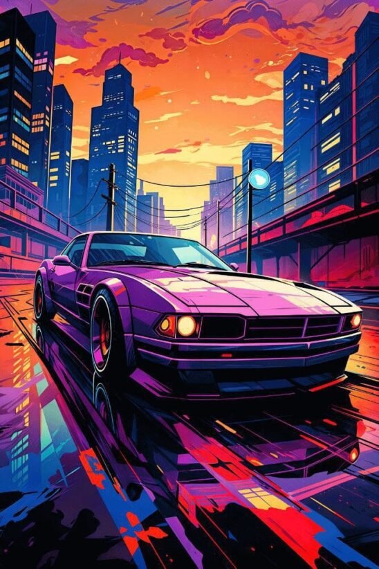 Purple Sport Car | Metal Poster