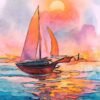 Sail Boat At Sunset | Metal Poster