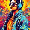 Man With Headphones Metal Poster