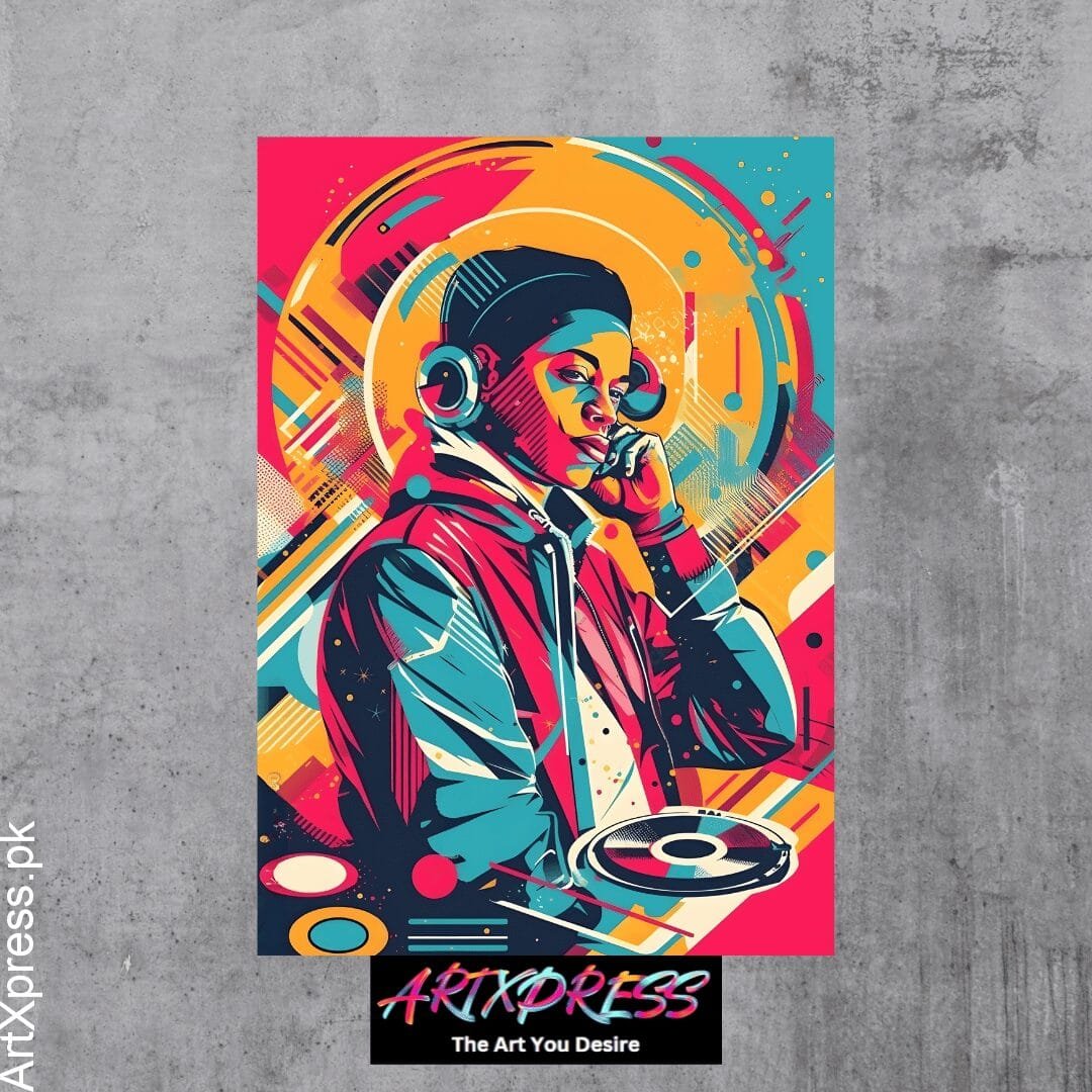 DJ With Turntables & Headphones Metal Poster