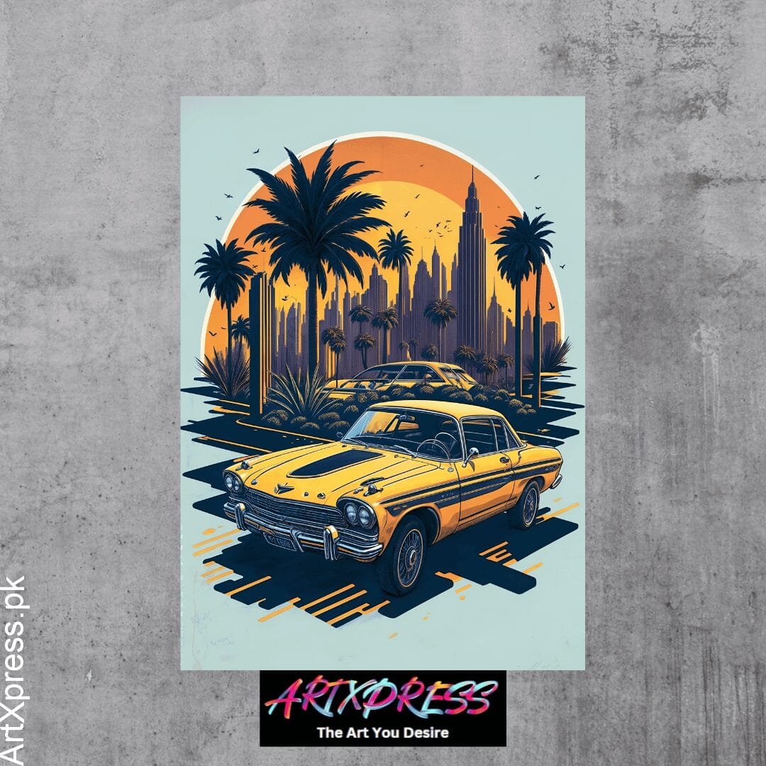 Cartoon Car Illustration Metal Poster