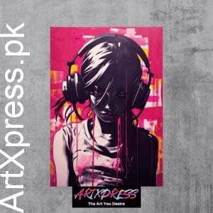 Girl In Headphone Illustration Metal Poster