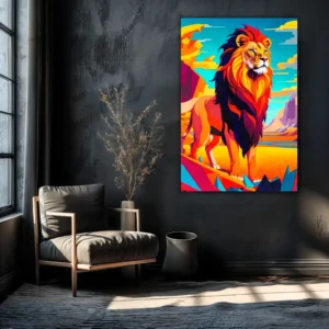 A Lion Against Stunning African Sun | Metal Poster