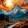 Amber Sunset Graces Mountains And River | Metal Poster