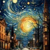 Luminous Harmony Stars Twinkle Above the Village | Metal Poster