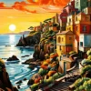 Whimsical Waters Pastel Village by The Sea | Metal Poster