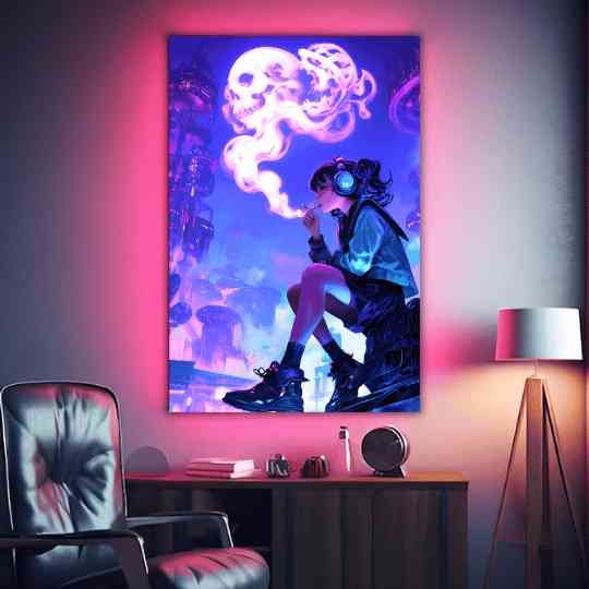 Skull Smoking Girl | Anime | Metal Poster | Wall Art