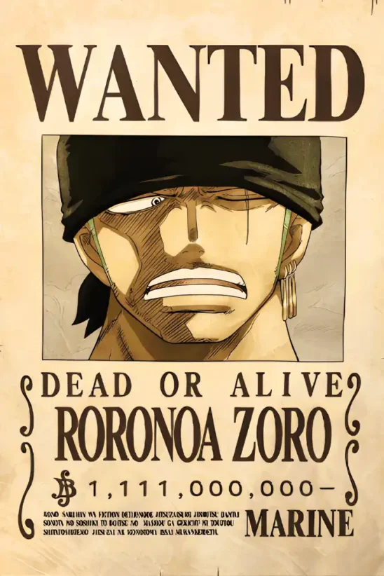 Roronoa Zoro Wanted – One Piece | Anime | Metal Poster | Wall Art