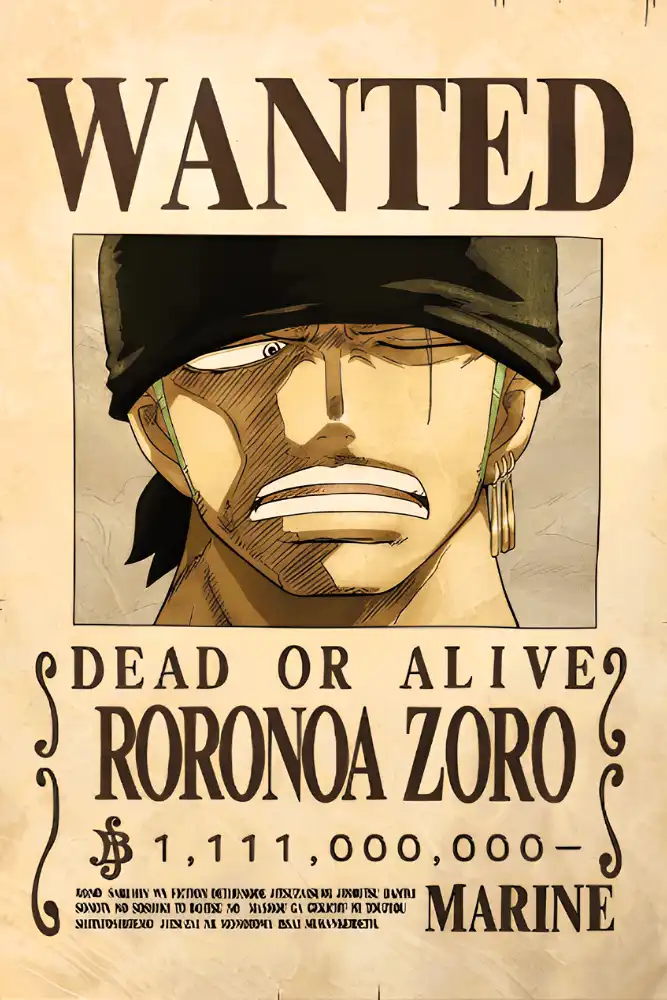Roronoa Zoro Wanted – One Piece | Anime | Metal Poster | Wall Art